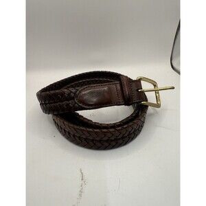 BRIGHTON Braided Mahogany Brown Leather Brass Buckle Belt Men’s Sz 36 98067